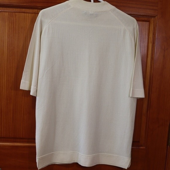 Trend Marshall Fields Vintage Cream & Green Striped Short Sleeve Shirt Top Blous - Picture 5 of 12